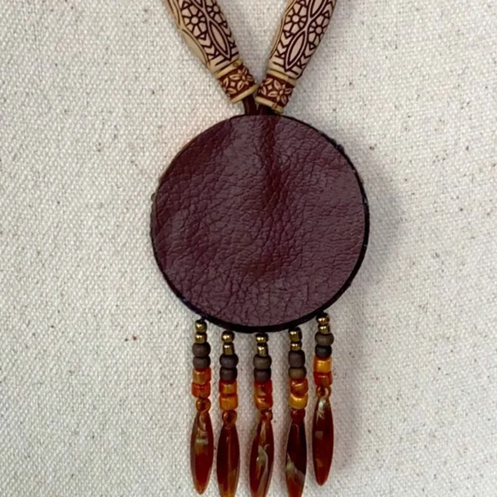 Boho Beaded Medallion Necklace Earthy Western Style
